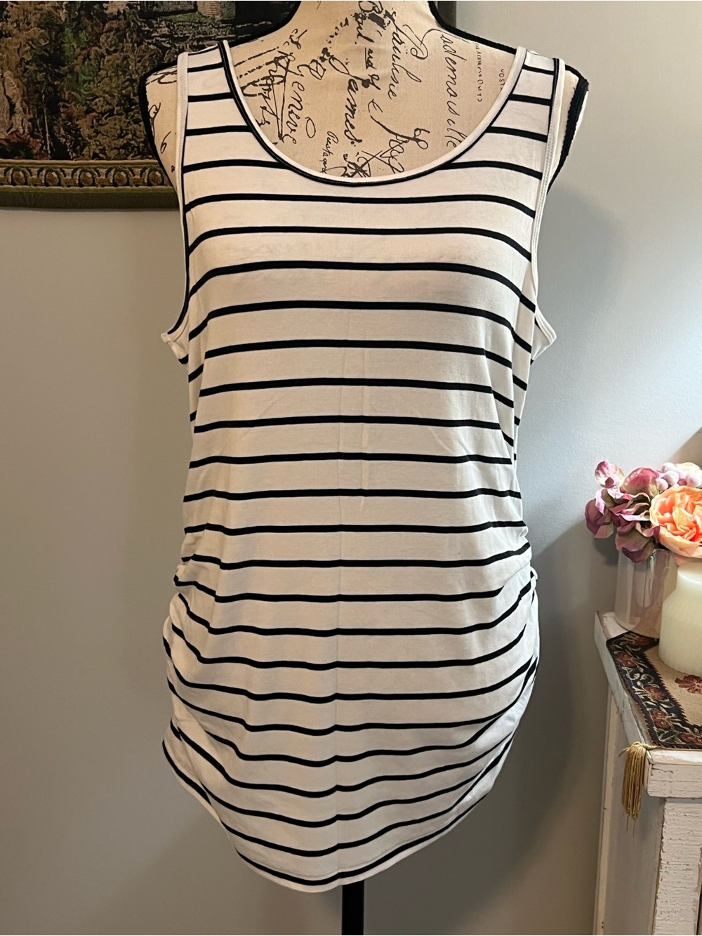 a:glow White Tank Top with Black Stripes